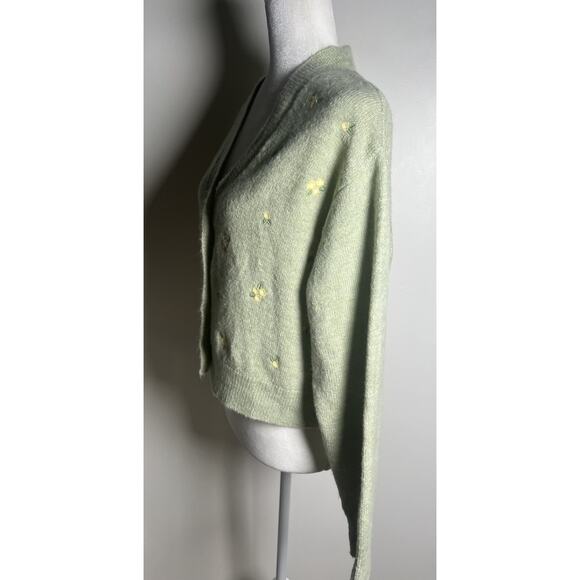 MNG Mango Green Knit Blend Medium V-Neck Button-Up Floral Embroidery Cardigan - Picture 4 of 12